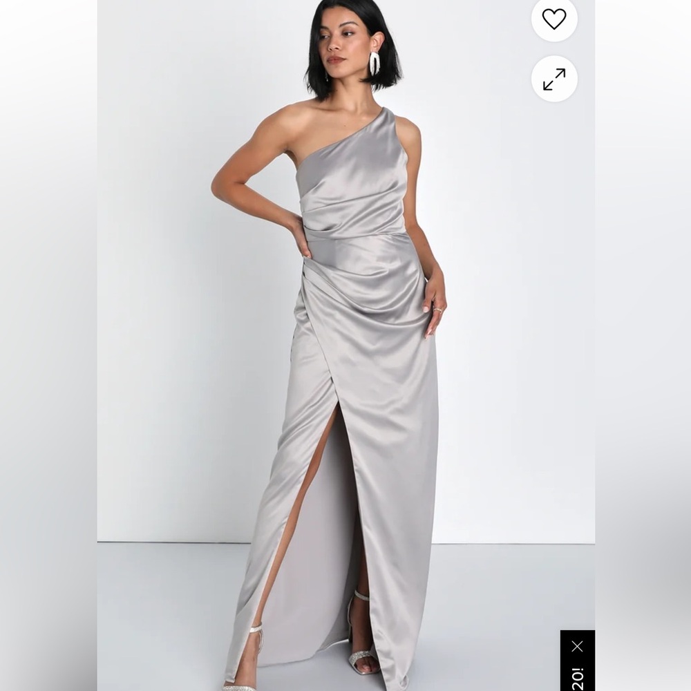 Lulus Signature Elegance Slate Blue Satin One-Shoulder Maxi Dress Party NWT